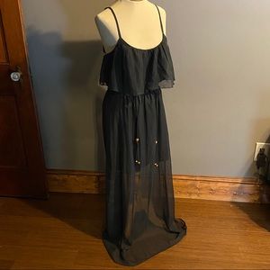 Sheer Black Beaded Tie Dress.